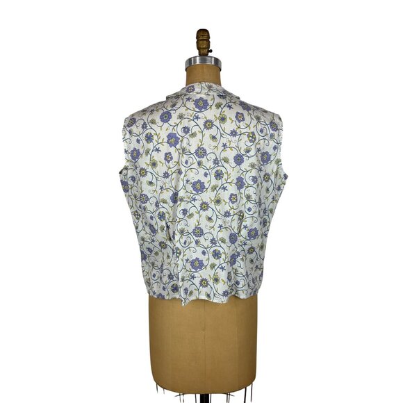 Vintage 50s Sleeveless Blouse Womens 1X Blue Floral Button Down Top Volup - Picture 9 of 9